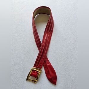 Vintage The Leather Shop Red Belt With Gold Buckle